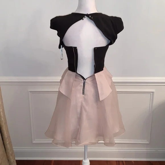 Karen Millen Organza Black & Champagne Dress Size 4 - Picture 3 of 5